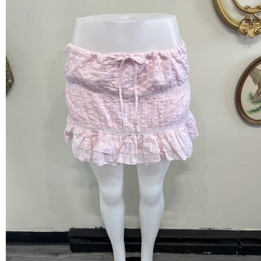 India Boutique Pink Y2K Cotton Ruffle Mini Skirt Size M